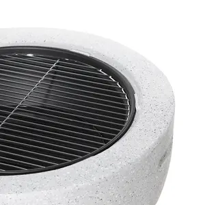 60cm Light Grey Round Fire Pit and BBQ Grill for Outdoor Gatherings