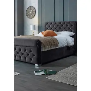 Veneta Plush Velvet Steel Bed Frame