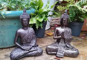 2 Mystic Thai Buddha Ornaments Sculptures - in Cold Cast Bronze Resin