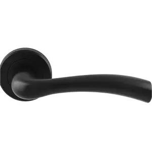 PAIR Matt Black Door Handle Curved Flowing Flared Lever Round Rose Concealed Fix