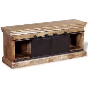 Berkfield TV Cabinet with 2 Sliding Doors Solid Mango Wood 110x30x45 cm