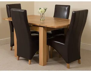 Richmond 90cm - 150cm Square Oak Extending Dining Table and 4 Chairs Dining Set with Lola Brown Leather Chairs