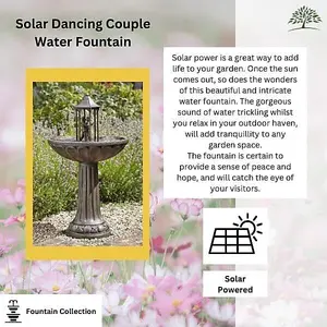 Dancing Couple Water Fountain - Solar Powered Freestanding Bronze Bird Bath Water Feature