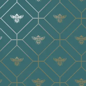 World of Wallpaper Honeycomb Bee Wallpaper Teal 50400