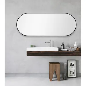 Chaya Metal Flat Wall Mirror Matte Black / 152cm H x 56cm W