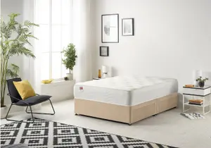 Somnior Plush Beige Memory Foam Divan Bed With Mattress And 2 Drawers - Super King