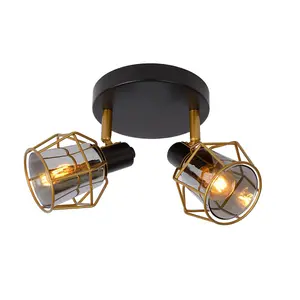 Lucide Nila Vintage Twin Ceiling Spotlight - 2xE14 - Black