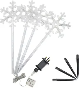 Set Of 4 Led Stake Garden Lights - Snowflake Or Star Festive Xmas Lights - 40 Led Mains Powered - Stunning Glow