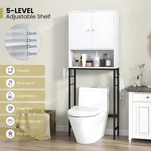 COSTWAY Over The Toilet Storage Shelf Freestanding Bathroom Cabinet w/ 2 Doors