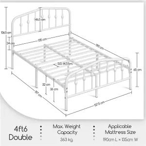 Yaheetech White 4ft6 Double Metal Bed Frame with Arched Headboard and Footboard