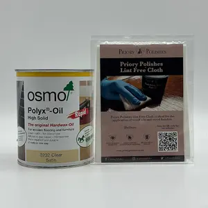 Osmo Polyx Oil Rapid Clear Satin 750ml (3232) & Free Priory Polishes Lint Free Cloth