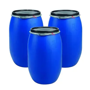 Large 150L Plastic Blue Open Top Food Grade Keg Barrel Storage Drums With Ring Latch & Lid