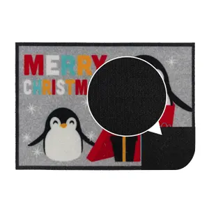 JVL Christmas Machine Washable Door Mat - 40x57cm - Penguins