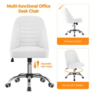 Yaheetech Armless Adjustable Desk Chair with Rolling Wheels - White / Faux Leather