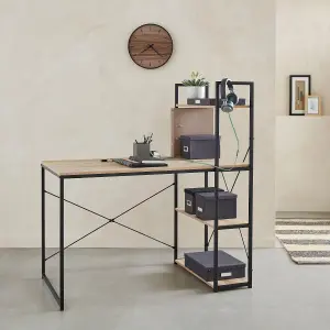 sweeek. Desk with integrated 4-shelf bookcase Loft Natural 113x60x120 cm