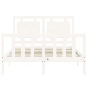 Berkfield Bed Frame with Headboard White Small Double Solid Wood