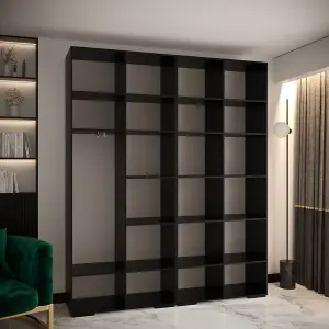 Sophisticated Manhattan I Hinged Door Wardrobe W2000mm H2370mm D470mm - Classic Black, Gold Handles, Customisable Storage