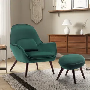 Velvet Bottle Green Lorenzo Accent Chair with Footstool