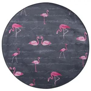 Round Area Rug Flamingo Print 120 cm Grey KERTE