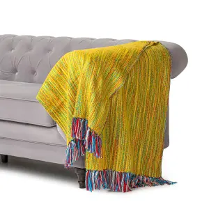 Luxury Large Striped Throw With Trim 139cm x 162cm Lime/Multi