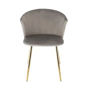 Ella Dining Accent Chair Upholstered in Velvet Fabric  - Grey/Gold