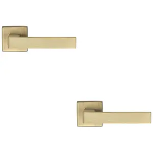 2 PACK - Contemporary Flat Door Handle Set - Antique Brass Sleek Lever on Square Rose