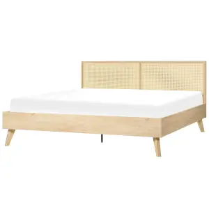 Rattan EU Super King Size Bed Light Wood MONPAZIER