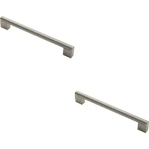 2x Round Bar Pull Handle 232 x 14mm 192mm Fixing Centers Satin Nickel & Steel