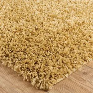 Modern Easy to Clean Gold Plain Shaggy Rug for Living Room and Bedroom-160cm X 230cm