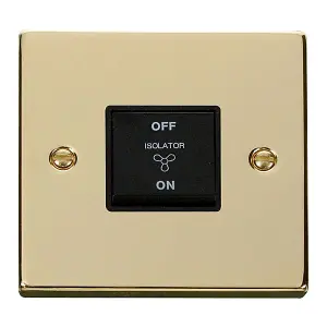 Polished Brass 10A 3 Pole Fan Isolation Switch - Black Trim - SE Home