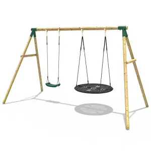 Rebo Wooden Garden Swing Set with Standard and Large Nest Swings - Meteorite Green