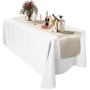 Neel Blue 11x 108 Inch Plain Satin Silk Table Runner, Ivory