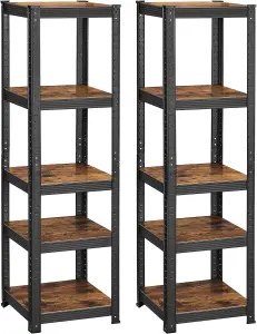 SONGMICS Storage Organizer Shelving Units, Set of 2, Storage Racks, Shelves, Industrial, Adjustable, Rustic Brown and Black