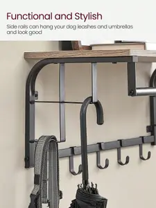 VASAGLE Coat Rack Wall-Mounted, Coat Hook With 5 Hooks And Hanging Rail, For Entryway, Hallway, Bedroom, Greige And Black