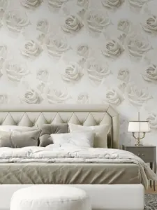 Muriva Rhoda Rose Pink Wallpaper Floral Flowers Grey White Glamorous Modern