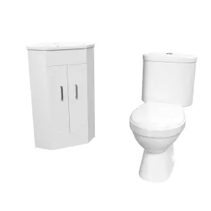 Nes Home White Corner Vanity Unit with Ceramic Basin & Toilet Set