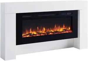 FLAMME Carmaux 63" / 161cm Freestanding Electric Fireplace Suite, 3 Flame Colours, 2000W Heater, White