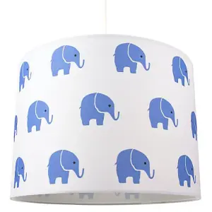 Blue Elephants Children's/Kids White Cotton Fabric Bedroom Lamp or Pendant Shade