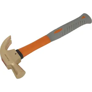 24oz Non-Sparking Claw Hammer with Shock Absorbing Grip and Fibreglass Shaft