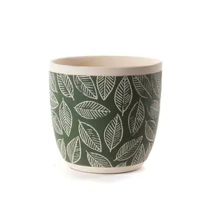 Small Green Leaf Patterned Indoor Flower Pot Outdoor Garden Planter