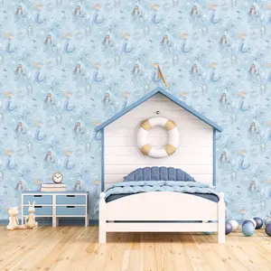 Galerie Tiny Tots 2 Blues Purple Glitter Mermaids Smooth Wallpaper