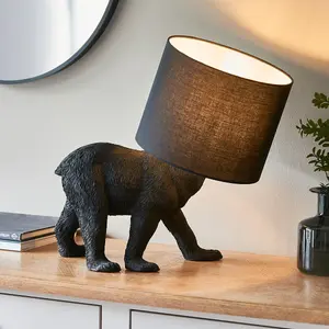 Luminosa Barack Bear Base & Shade Table Lamp Matt Black & Black Fabric