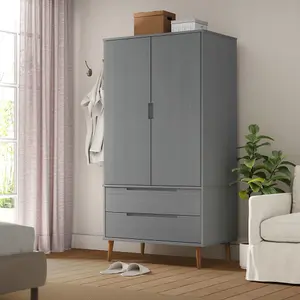 Wardrobe MOLDE Grey 90x55x175 cm Solid Wood Pine