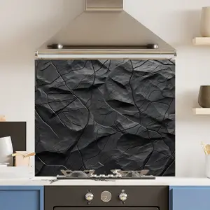 Toughened 6mm Glass Kitchen Splashback 90 x 75cm Abstract Black - Polished Edge Heat Resistant Back Splash for Cookers Hob