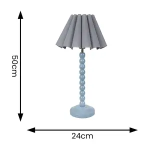 ValueLights Bobbins Powder Blue Table Lamp with Grey Scallop Tapered Lamp Shade and LED Bulb