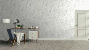 Galerie Blooming Wild White/Grey Delicate Buttercup Motif Wallpaper Roll