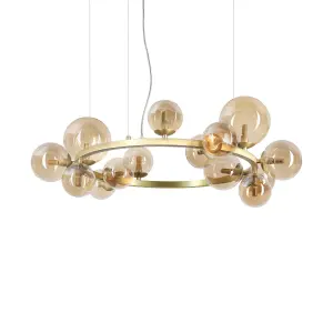 Ideal Lux Perlage 14 Light Globe Pendant Ceiling Light Brass