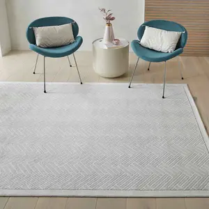 Grey Ivory Easy to Clean Modern Chequered Geometric Dining Room Bedroom and Living Room Rug-160cm X 230cm