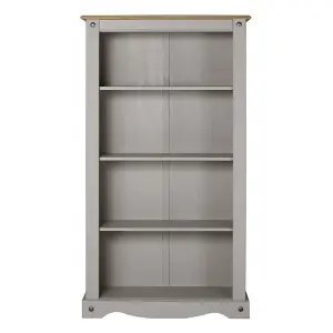 Mercers Furniture Corona Grey Wax Medium Bookcase Open Shelving Unit Solid Pine with Mexican Styling