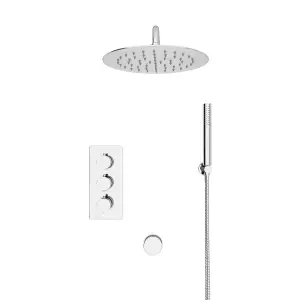 Flora Round 3 Way Concealed Thermostatic Shower Mixer Valve,Head, Handset, Bath Filler set Chrome